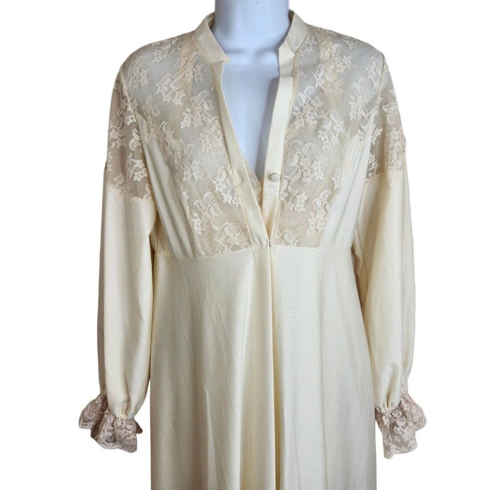 Vintage 60s Alice Malouf S Ivory Pegnoir Nightgown Gown Robe Bridal Lace - Picture 4 of 11